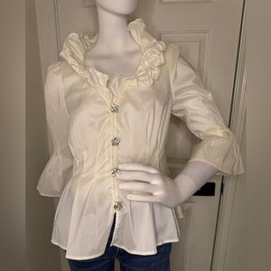 Chetta B Elegant Cream Ruffle Blouse